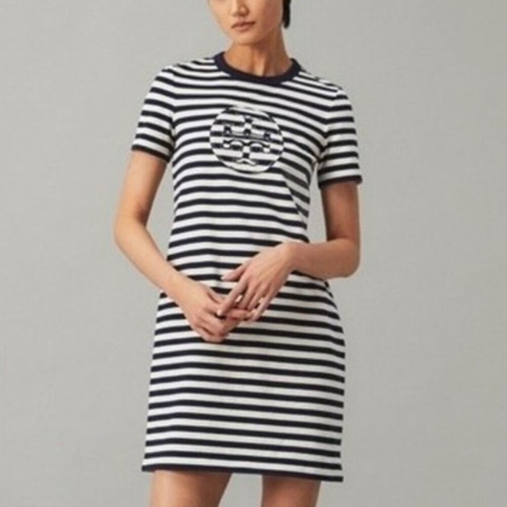 Tory Burch Womens Striped Logo T-Shirt Dress XS